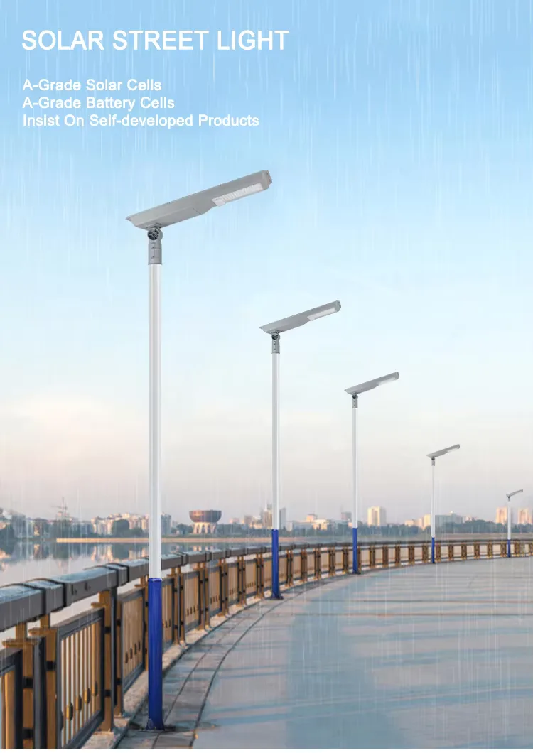 CF30 Series Solar Street Light — product detail 1/7 · IP66 smart all-in-one solar street light, 3-8 m pole, SMD 3535/5050, 5V/30-45W panel