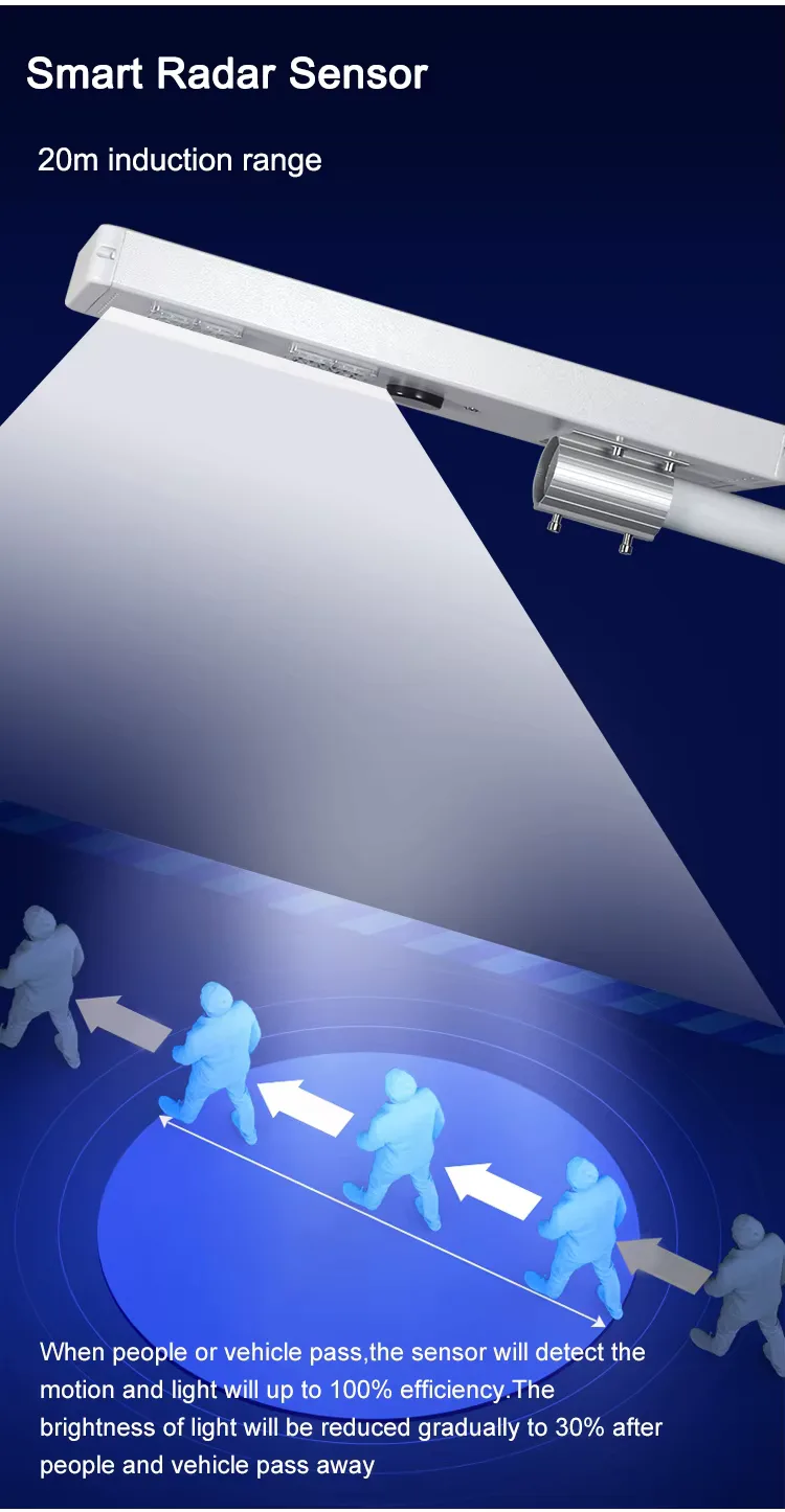 LY30 Series Solar Street Light — product detail 5/10 · IP66 dusk-to-dawn solar street light, 4-7 m pole, SMD 3030 60-120 LED, 5V/25-45W panel