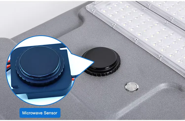 T2 Series Solar Street Light — product detail 3/9 · IP66 smart solar street light, 5-8 m pole, SMD 3535/3030 96-192 LED, 5V/50-80W panel