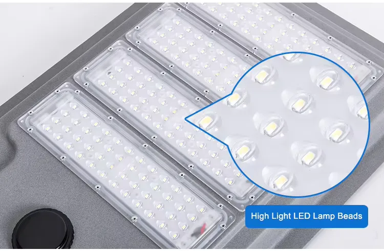 T2 Series Solar Street Light — product detail 4/9 · IP66 smart solar street light, 5-8 m pole, SMD 3535/3030 96-192 LED, 5V/50-80W panel
