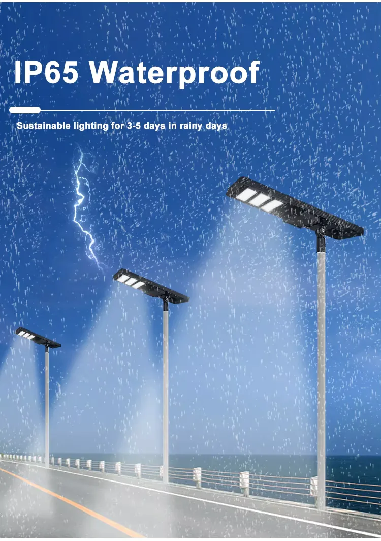 TK408 Series Solar Street Light — product detail 3/10 · IP66 all-in-one solar street light, 8-12 m pole, SMD 3030 60-120 LED, 15V/80-150W panel