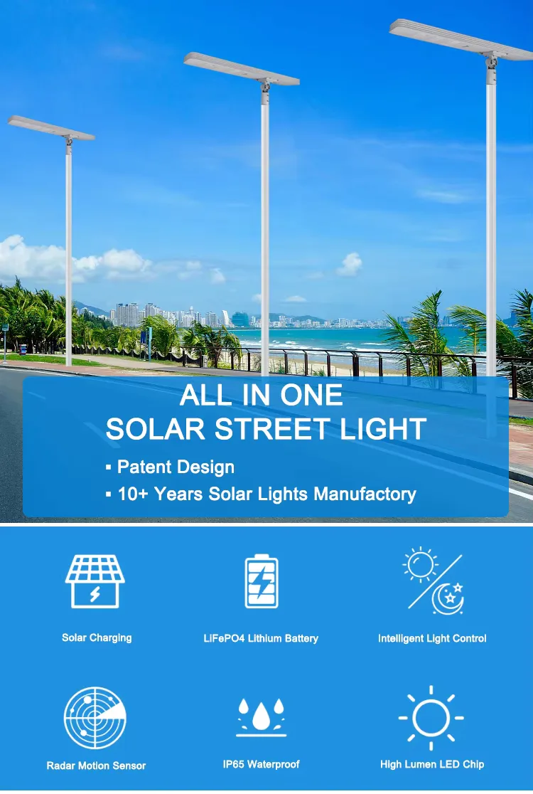 TR248 Series Solar Street Light — product detail 1/8 · IP66 all-in-one solar street light, 4-7 m pole, SMD 3030 72-144 LED, 5V/30-60W panel