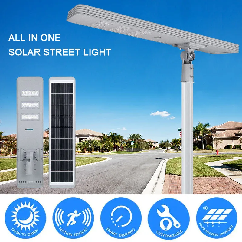 TR248 Series Solar Street Light — gallery 1/5 · IP66 all-in-one solar street light, 4-7 m pole, SMD 3030 72-144 LED, 5V/30-60W panel