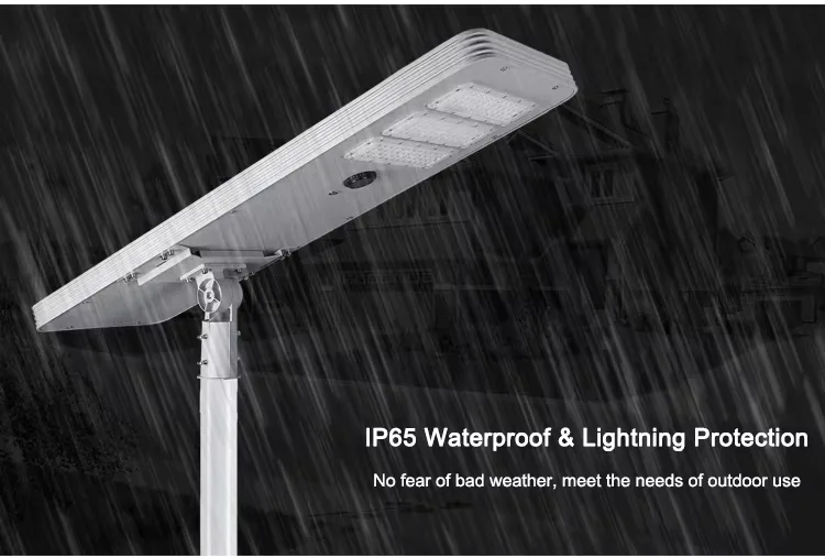 TR348 Series Solar Street Light — product detail 7/10 · IP66 all-in-one solar street light, 6-9 m pole, SMD 3030 144-192 LED, 5V/40-80W panel