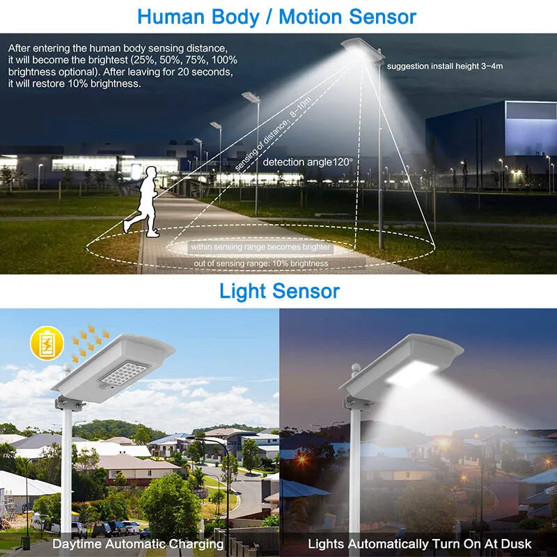 High-quality all-in-one LED solar street light for outdoor use. Waterproof